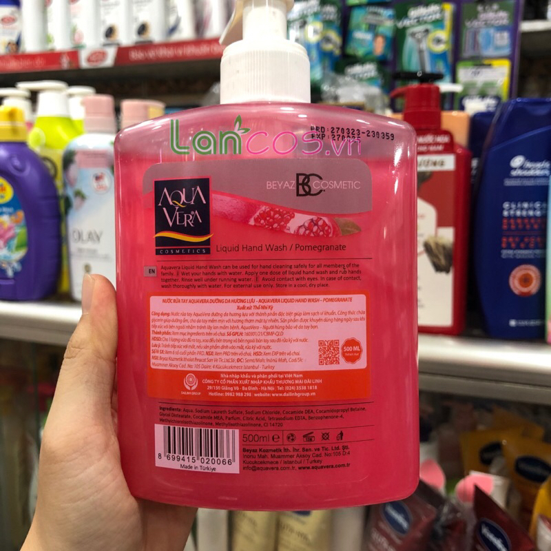 Nước Rửa Tay AQUAVERA Hương Lựu Đỏ 500ml