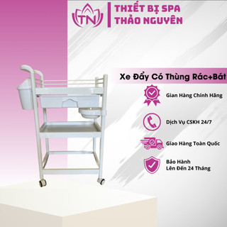 Xe Đẩy 3 tầng có sọt rác khung kim loại sơn tĩnh điện cao cấp