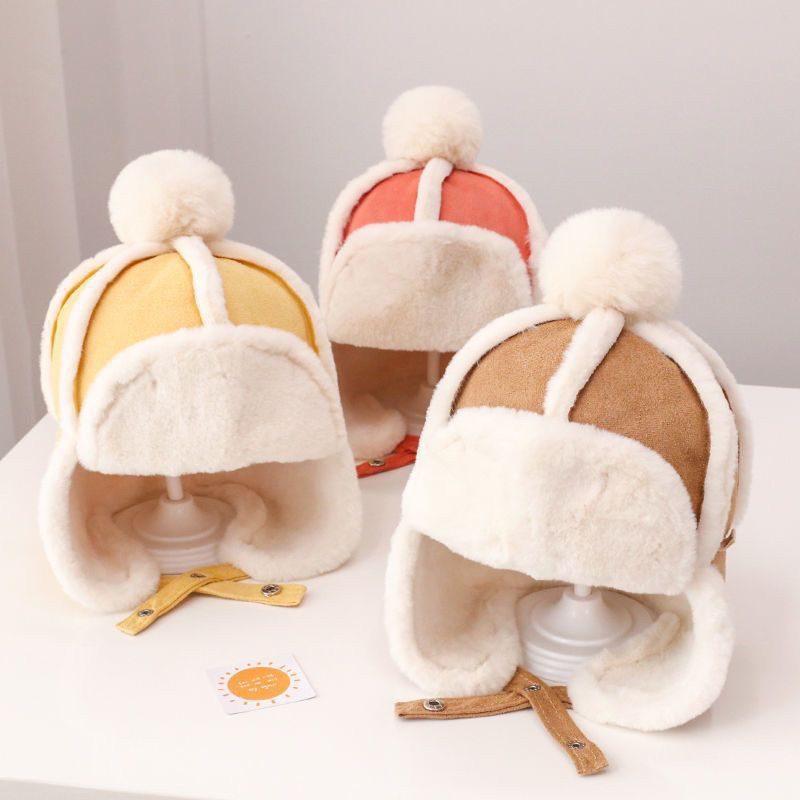 Mũ phi công lót lông cừu che tai ấm áp cho bé 1 - 4 tuổi