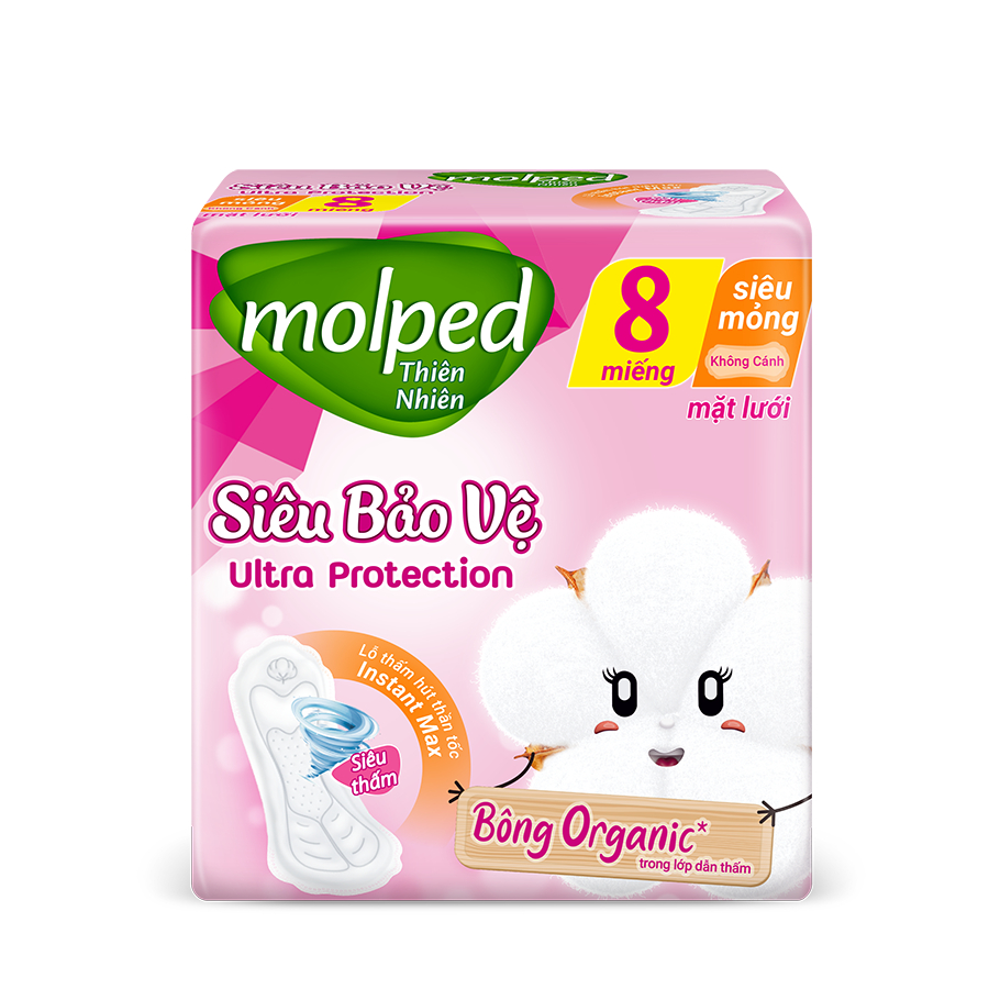 Băng vệ sinh Molped thiên nhiên bông organic tự nhiên ngày siêu mỏng cánh 8 miếng