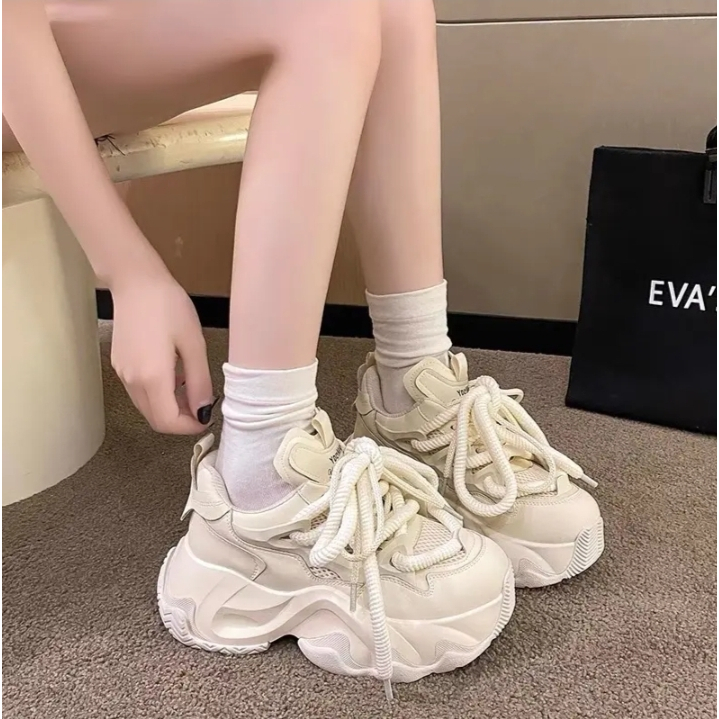 Giày Nữ, Giày Thể Thao Nữ, Giày Sneaker  Đế Cao 2 màu Đen, Kem HOTTREND 2023 !