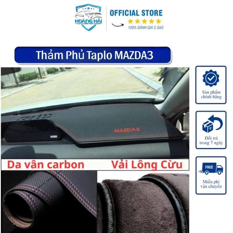 Thảm Phủ Taplo Ô Tô MAZDA 3 2019 - 2023 Da Vân Cacbon, Nhung Lông Cừu 3 Lớp Có Chống Trượt