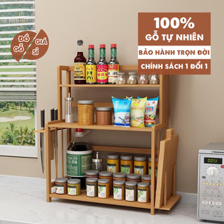 Kệ đựng gia vị nhà bếp gỗ tự nhiên 100% thiết kế 2 tầng, 3 tầng - kệ sách để bàn gỗ 100%