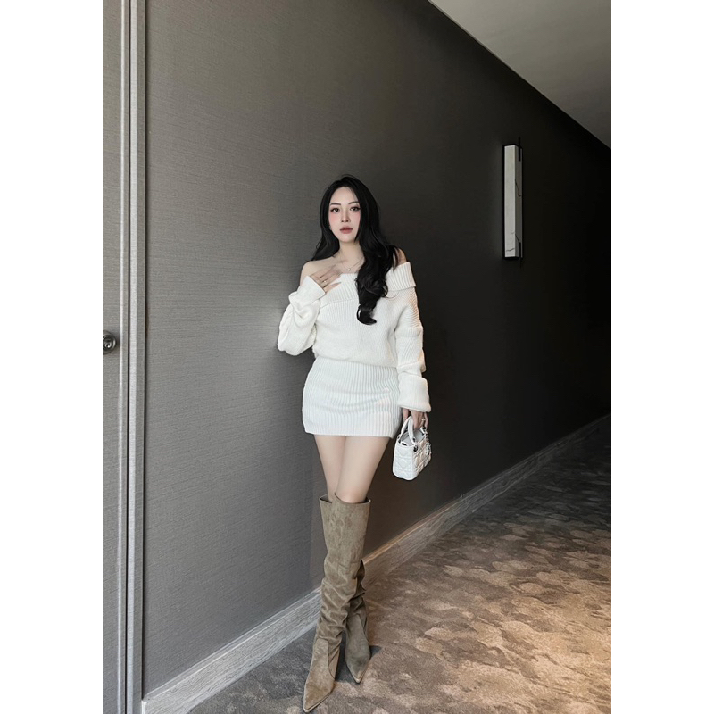 Váy Len Body Khuy Trễ Vai Hàng QC L1