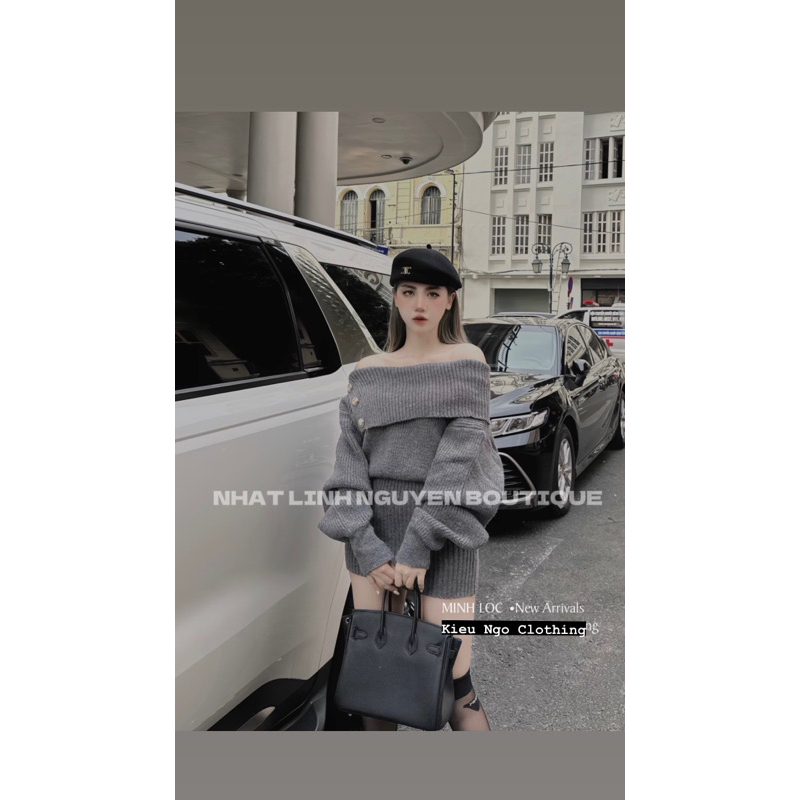 Váy Len Body Khuy Trễ Vai Hàng QC L1