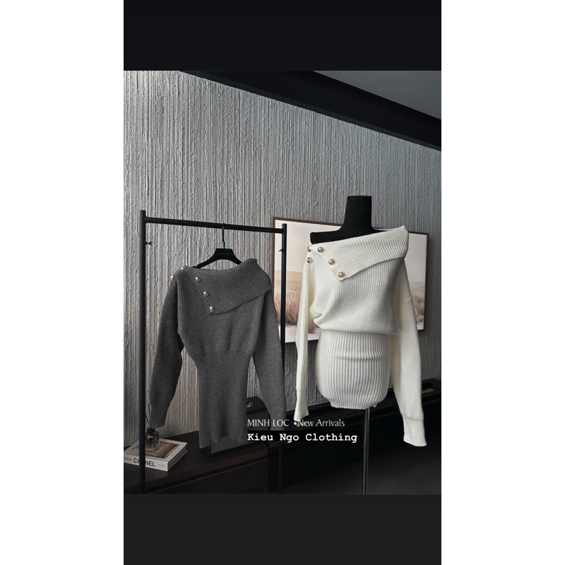 Váy Len Body Khuy Trễ Vai Hàng QC L1