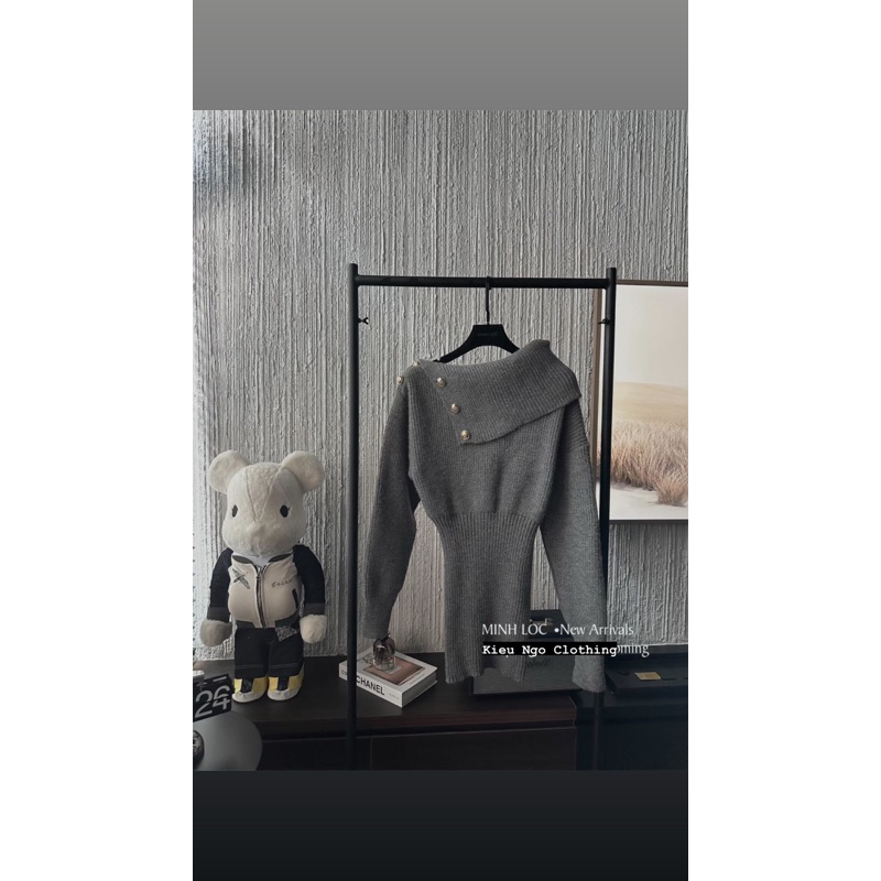 Váy Len Body Khuy Trễ Vai Hàng QC L1