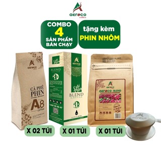 Combo 04 túi cà phê aeroco_02 túi a8 250g + 01 túi blend 250g + 01 hộp a4 250g