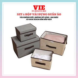 Set 2 Hộp Vải Đựng Đồ - Quần Áo - Đồ Chơi Đa Năng Bằng Vải Cứng Cáp Có Nắp Đậy (Màu Ngẫu Nhiên)