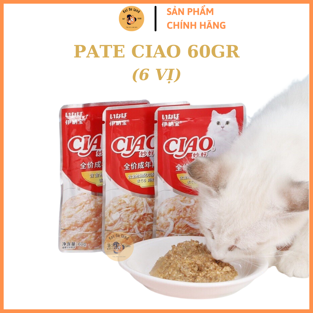 Pate cho mèo Ciao đủ vị, Pate Ciao cho mèo túi 60gr ,Nhiều Vị Thơm Ngon
