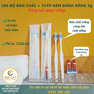 Bàn chải khách sạn - 100 Bộ bàn chải và kem ống CC 3gam dành cho nhà nghỉ, khách sạn