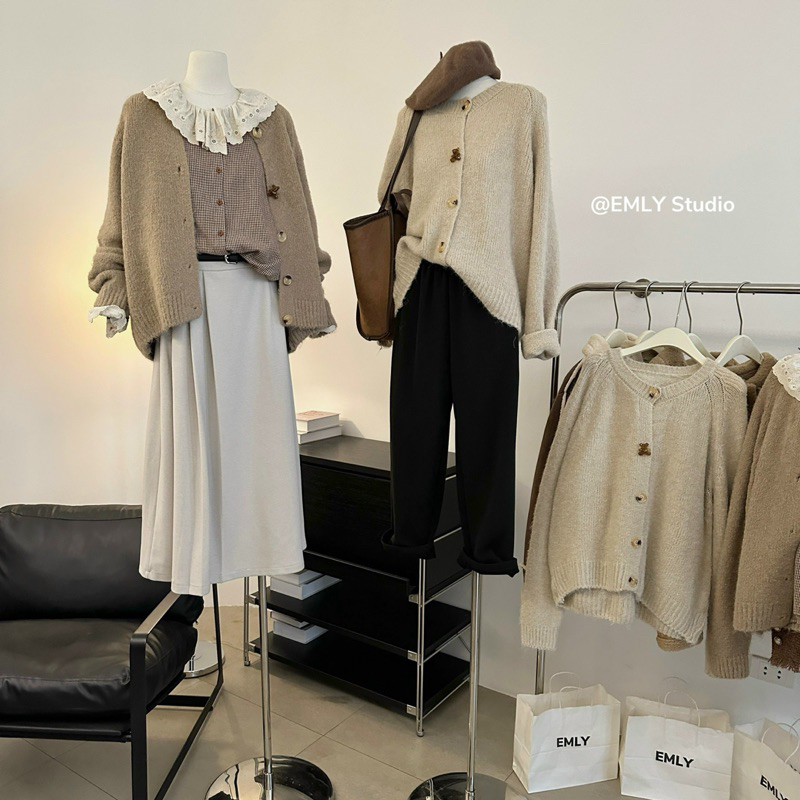 Áo Khoác Cardigan Len Cao Cấp Khuy Gấu Phong Cách Hàn Quốc 🇰🇷