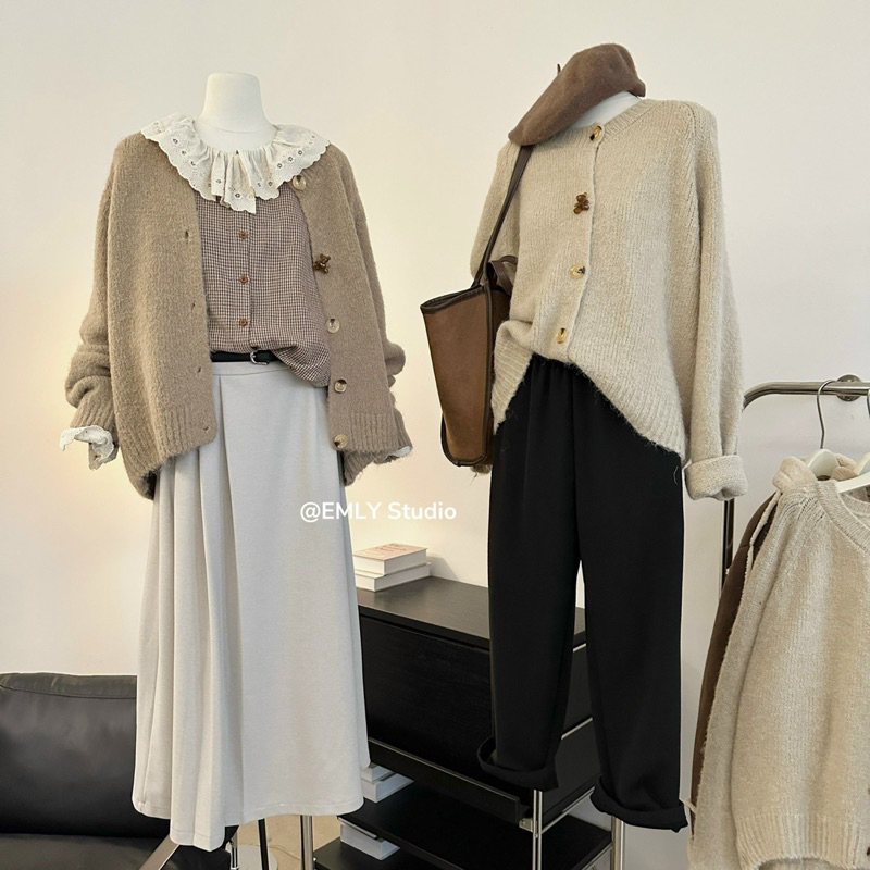 Áo Khoác Cardigan Len Cao Cấp Khuy Gấu Phong Cách Hàn Quốc 🇰🇷
