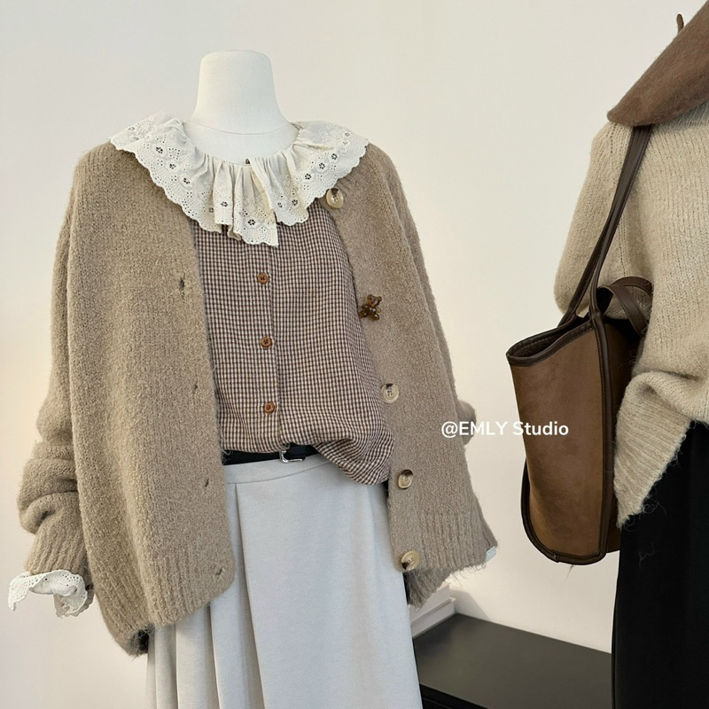Áo Khoác Cardigan Len Cao Cấp Khuy Gấu Phong Cách Hàn Quốc 🇰🇷