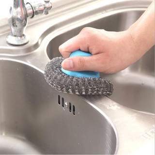 Dụng cụ chà xoong nồi tay cầm nhựa - miếng chùi nồi búi rửa chén inox