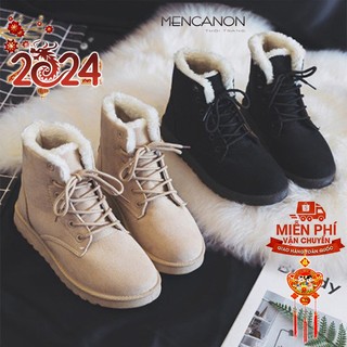 Giày Boot nữ mùa đông - Bốt nữ lót lông thấp cổ - Giày bốt nữ phong cách 2024