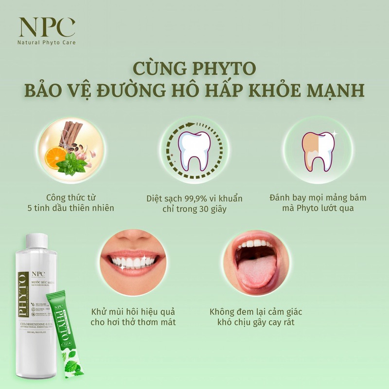Nước Súc Miệng Phyto NPC Làm Sạch Răng Miệng Ngăn Ngừa Hôi Miệng Hơi Thở Thơm Mát Sảng Khoái 250ml