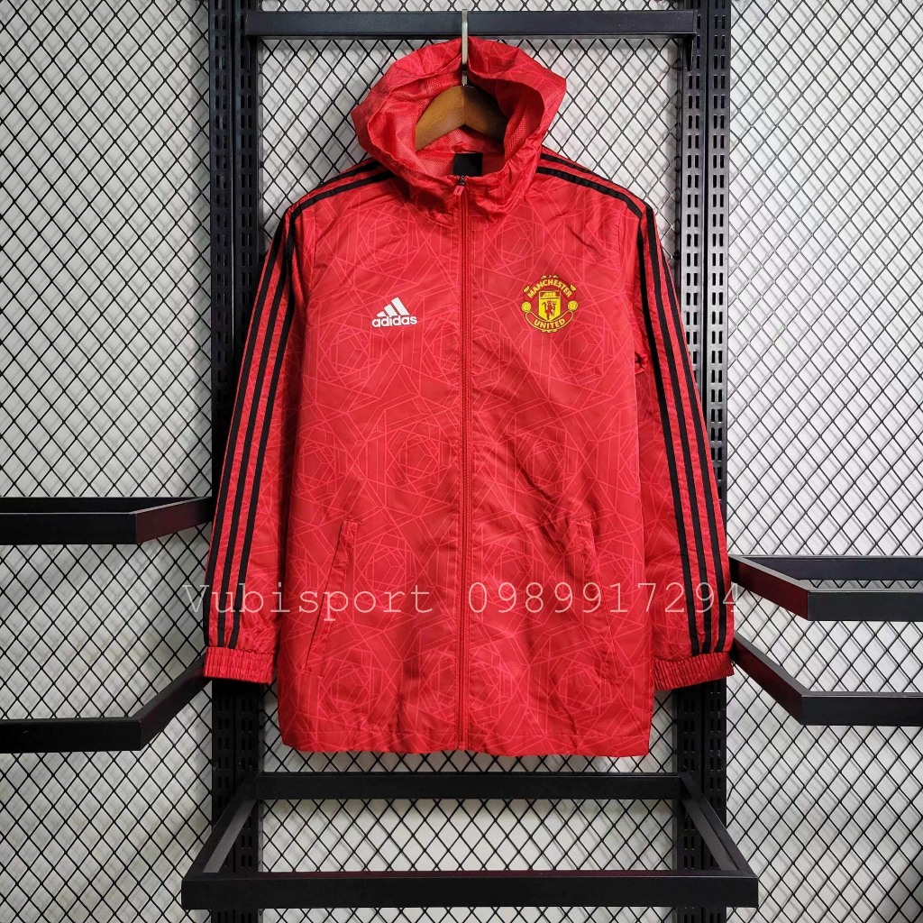 Áo Khoác Gió Các CLB Bóng đá MANCHESTER UNITED 2023 thể thao nam nữ Cao cấp 2 lớp chống nước có mũ