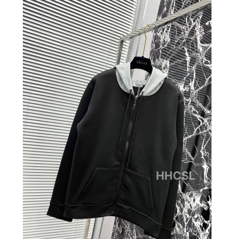 Áo Hoodie , Áo Hoodie Celinee Họa Tiết In Mũ Xám Phối Đen Chất Nỉ Bông Kiểu Dáng Unisex Nam Nữ