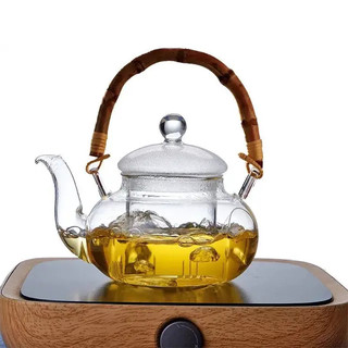 Ấm trà thủy tinh/ Ấm thủy tinh tròn quai trúc có lõi lọc pha trà AT15
