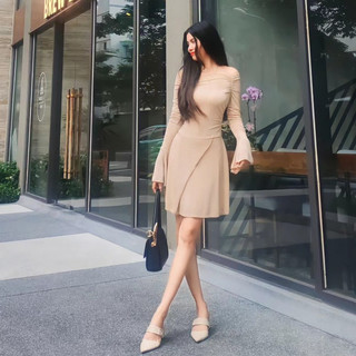 Đầm body ôm trơn sexy tay dài loe thiết kế bèo nhứng ngực sang trọng, cá tính chất thun co giãn COCO DRESS