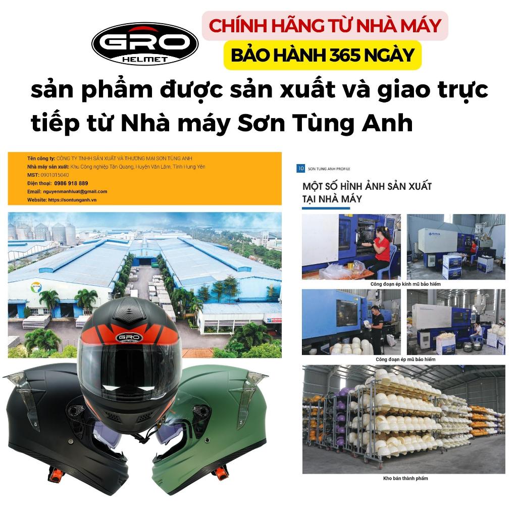 [kèm đuôi gió] Mũ bảo hiểm fullface GRO ST26 chính hãng, thiết kế 2 kính, thể thao, cả cằm, trùm đầu, nhiều màu