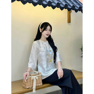 Bộ lụa t.ơ t.ă.m cao cấp thêu hoa sen tinh tế