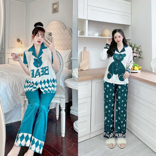 Bộ gấu xanh lụa xước ánh kim