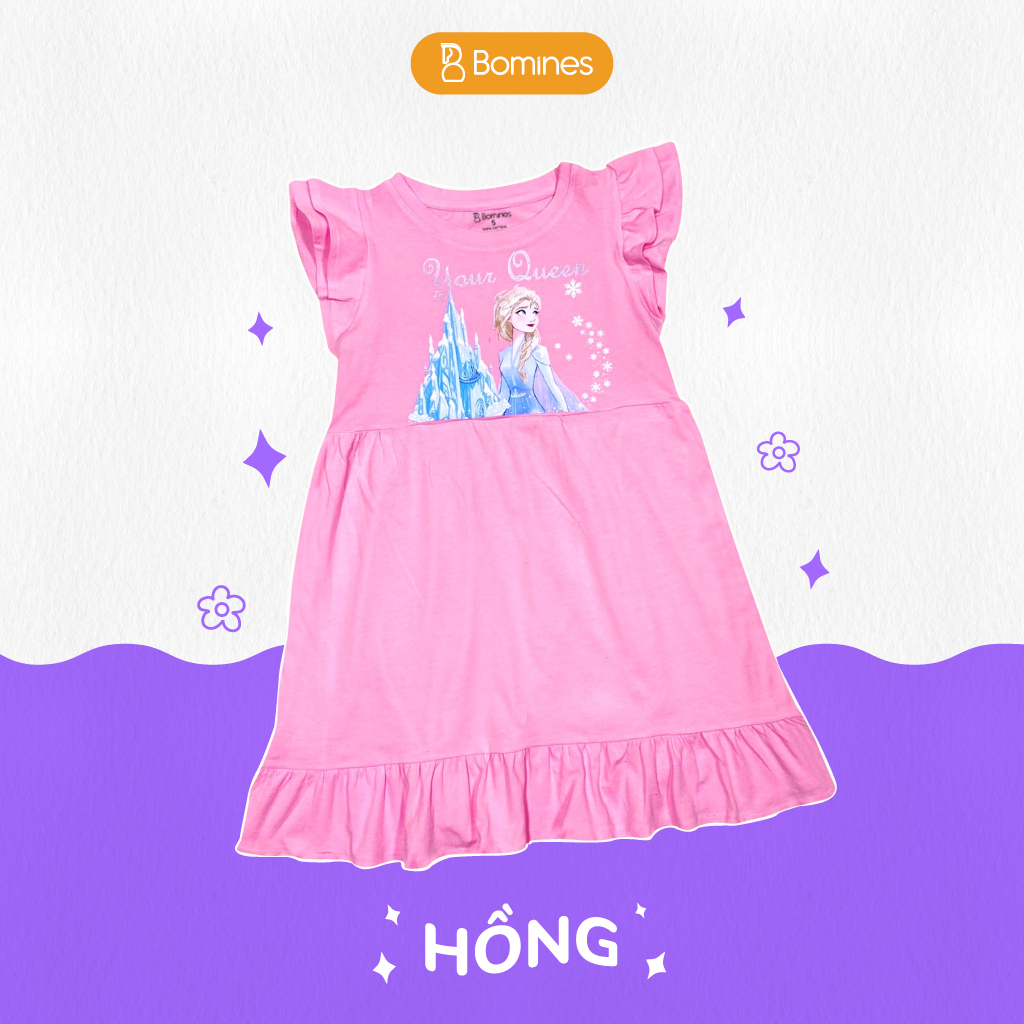 Váy bé gái công chúa Elsa BOMINES babydoll tay cánh tiên 100% cotton cho bé 3-10 tuổi khoảng 12- 30kg DTNBGELSABABYDOLL