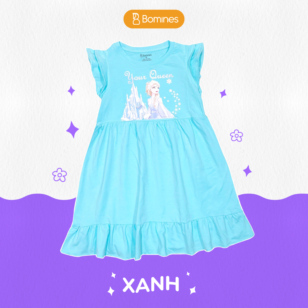 Váy bé gái công chúa Elsa BOMINES babydoll tay cánh tiên 100% cotton cho bé 3-10 tuổi khoảng 12- 30kg DTNBGELSABABYDOLL