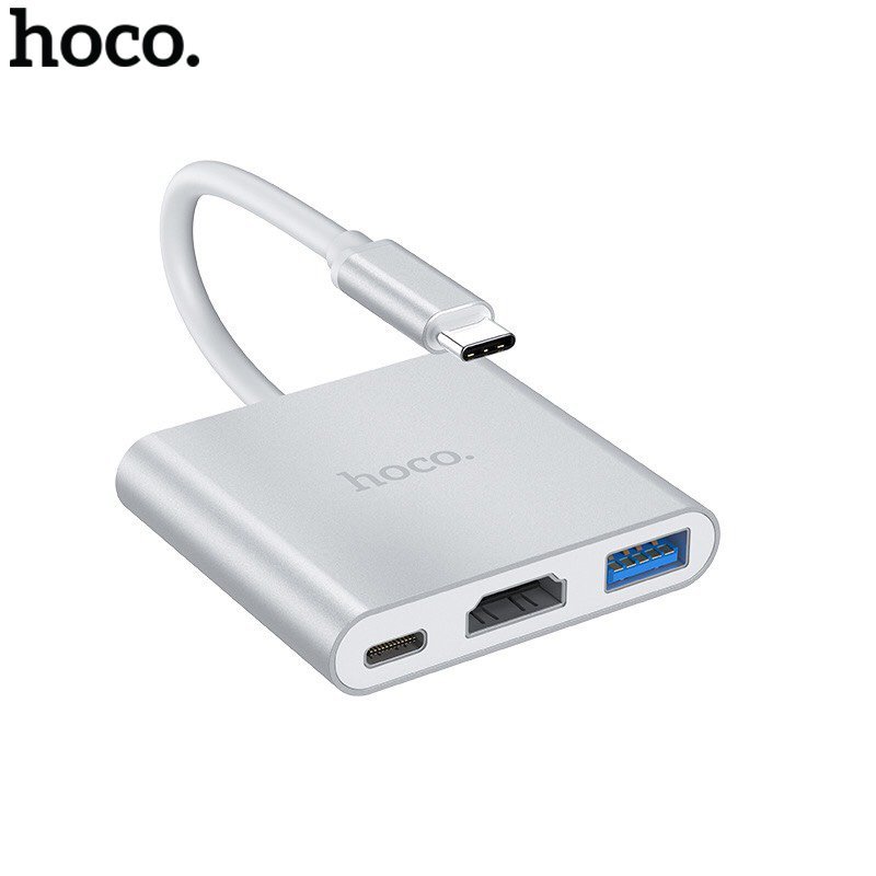 Bộ chuyển đổi Type-C sang HDMI, USB, Type C Hoco HB14 dùng máy máy tính