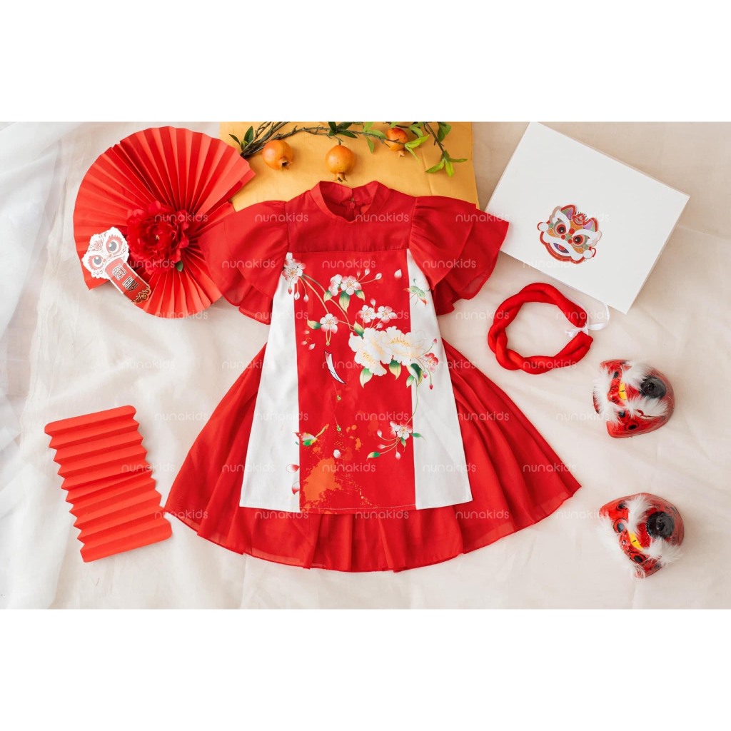 Sét Cách Tân bé gái- Set Áo Dài Cách Tân 3 Chi Tiết 3 màu Siêu Xinh Cho Bé 1-8 Tuổi