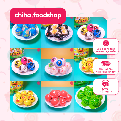 Kẹo Dẻo Nhân Siro, Hũ 60 Viên 11 gr Kẹo Dẻo Mắt/ Bóng Đá/ Dâu/ Địa Cầu/ Trứng. Thơm Ngon - Bánh Kẹo 