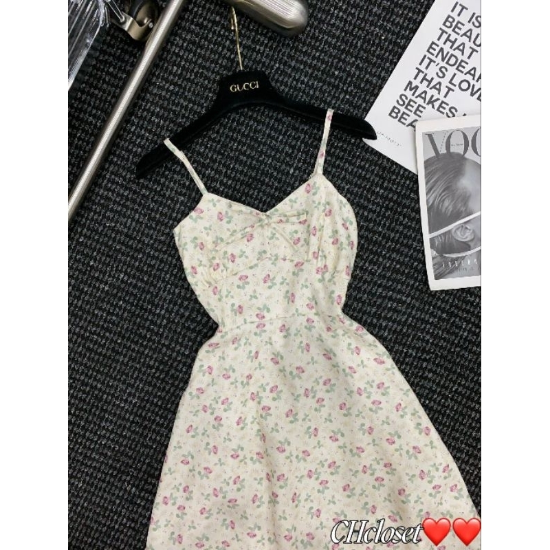 Sét váy 2 dây hoa+áo cadigan hàng QCL1