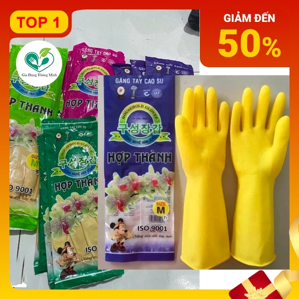 Găng tay cao su Hợp Thành đa năng dùng rửa bát - Găng tay rửa chén, bảo hộ lao động full size S-M-L-XL