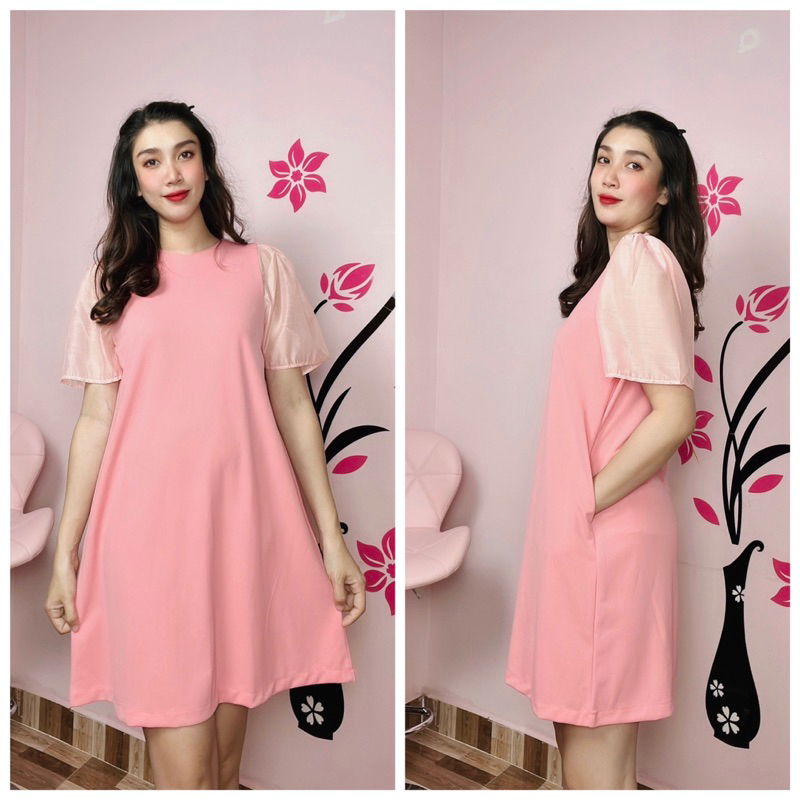 Đầm A tay lưới có túi