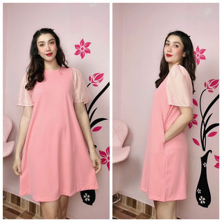 Đầm A tay lưới có túi