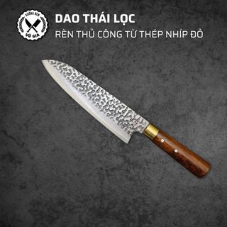 Dao Thái Lọc Thịt Thép Nhíp Ô Tô Dập Vân 2 Mặt - Cán Cẩm Chỉ Khâu Đồng