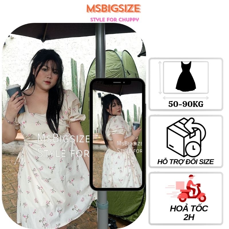 BIGSIZE ĐẦM HOA CỔ VUÔNG KHOÉT EO