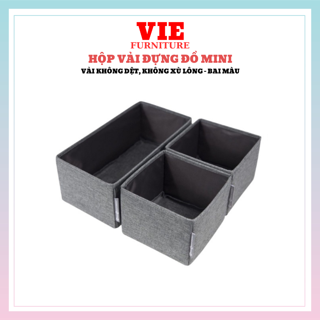 Set 3 Hộp Đựng Đồ Lót VIE Size Mini Bằng Vải, Hộp Đựng Trang Sức Và Các Vật Dụng Nhỏ Đa Năng