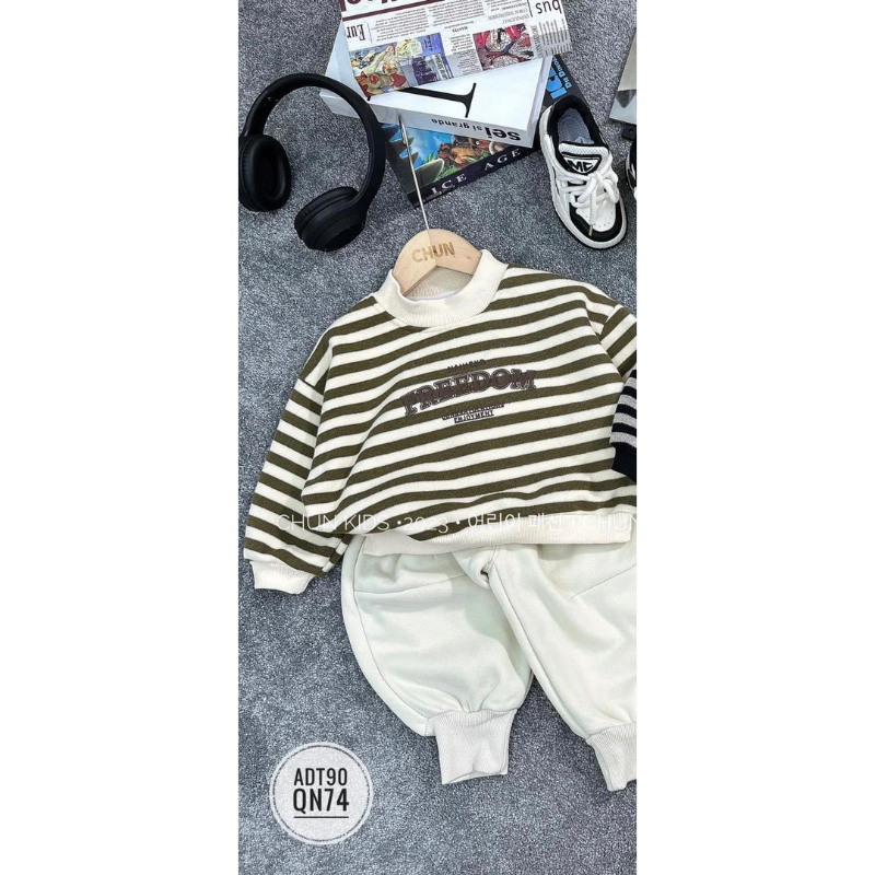 Sét bộ quần áo thu đông dài tay vải nỉ ép cho bé trai