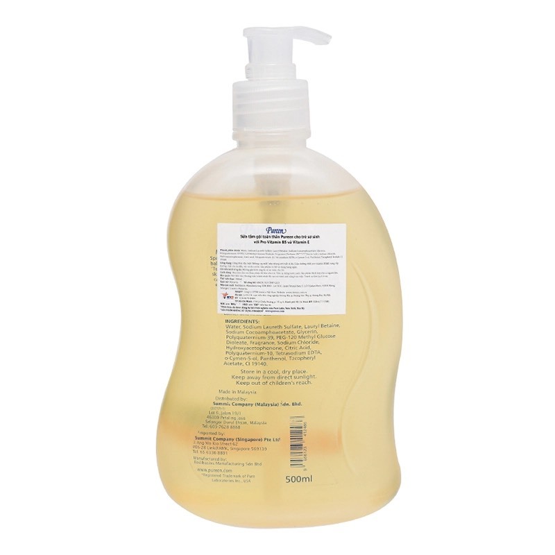 Sữa Tắm Gội Pureen Pro-Vitamin B5 & Vitamin E 500ml - An toàn, dịu nhẹ cho trẻ