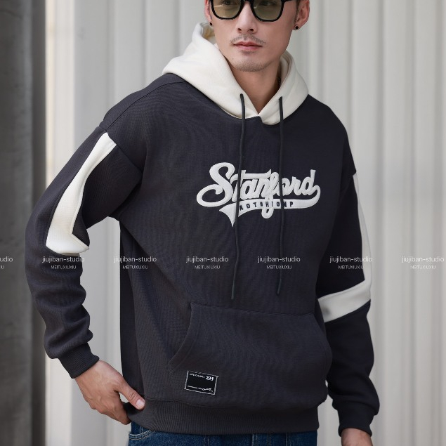 Áo khoác hoodie zip nam nữ lót nỉ dày mũ to form rộng thời trang quảng châu