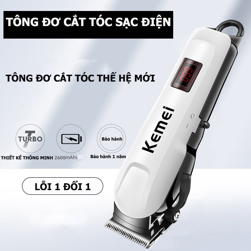 Tông Đơ Kemei KM-809A - Tông Đơ Không Dây Cắt Tóc Chuyên Nghiệp Màn Hình Led Hiển Thị Pin