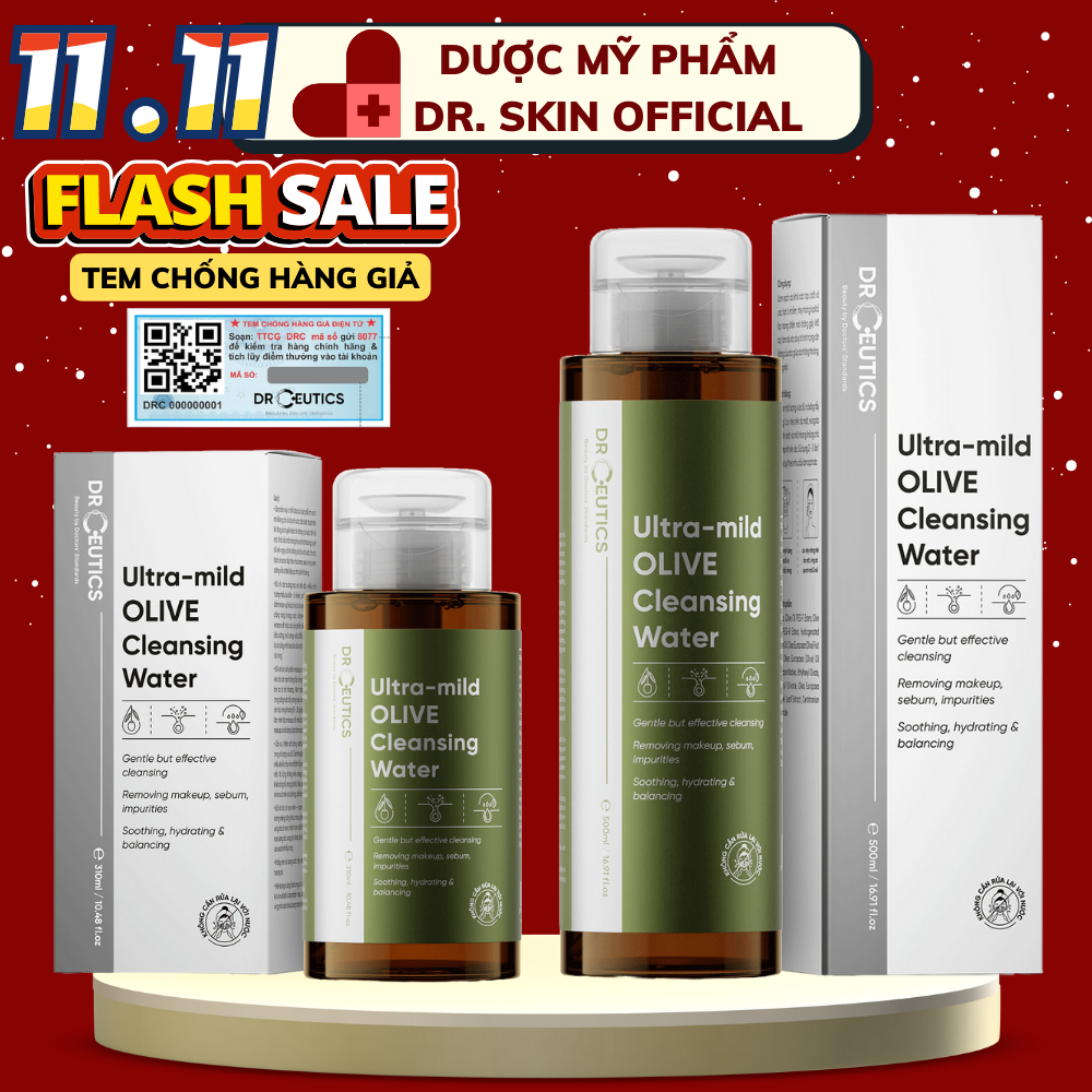 Nước Tẩy Trang DRCEUTICS Ultra-mild OLIVE Cleansing Water Cho Mọi Loại Da, Da Nhạy Cảm 310ml, 500ml