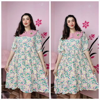Đầm baby doll cổ sen tay bồng