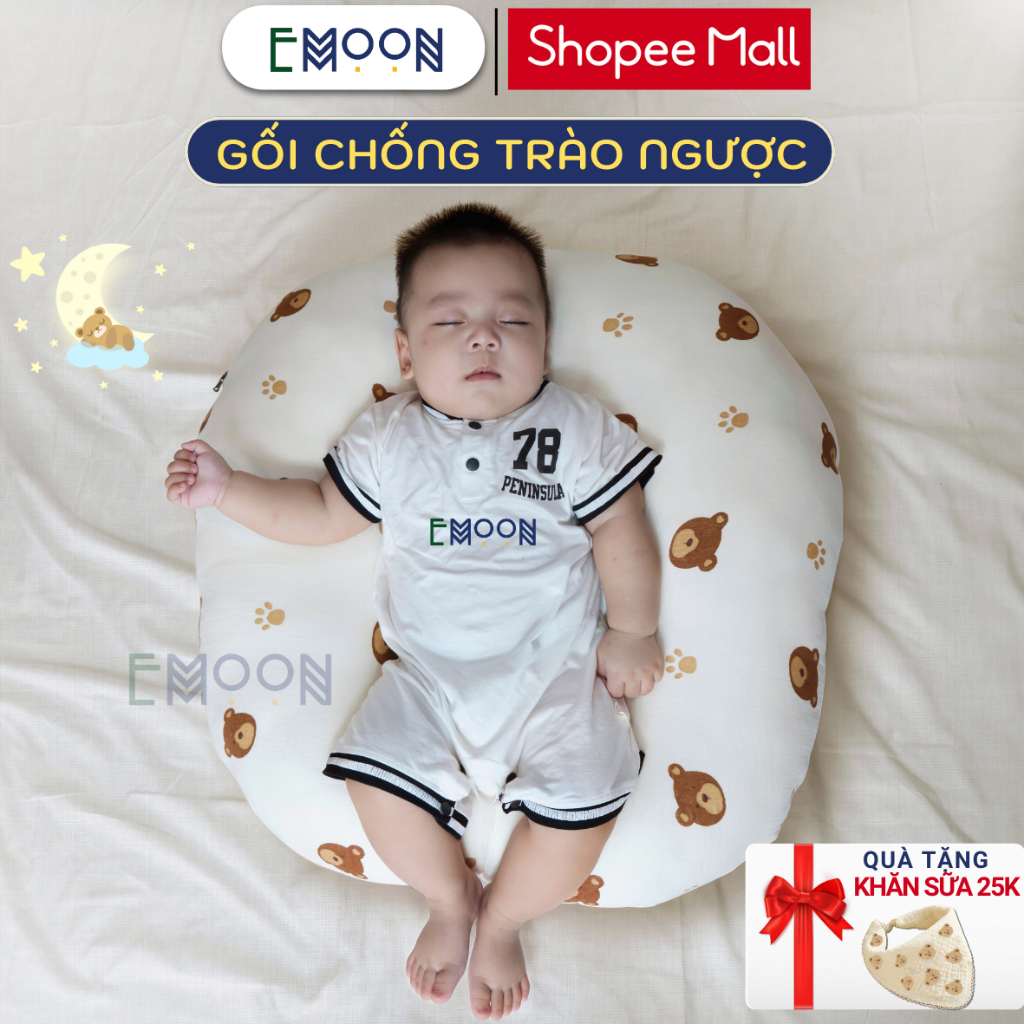 Gối chống trào ngược EMOON, chất liệu muslin cao cấp thấm hút mồ hôi an toàn cho bé giảm thiểu tình trạng nôn trớ sau ăn