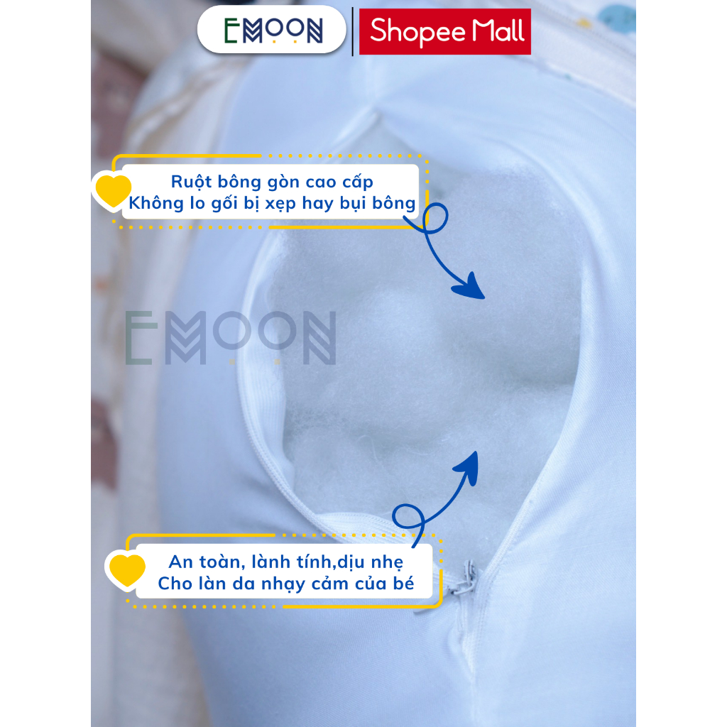 Gối chống trào ngược EMOON, chất liệu muslin cao cấp thấm hút mồ hôi an toàn cho bé giảm thiểu tình trạng nôn trớ sau ăn