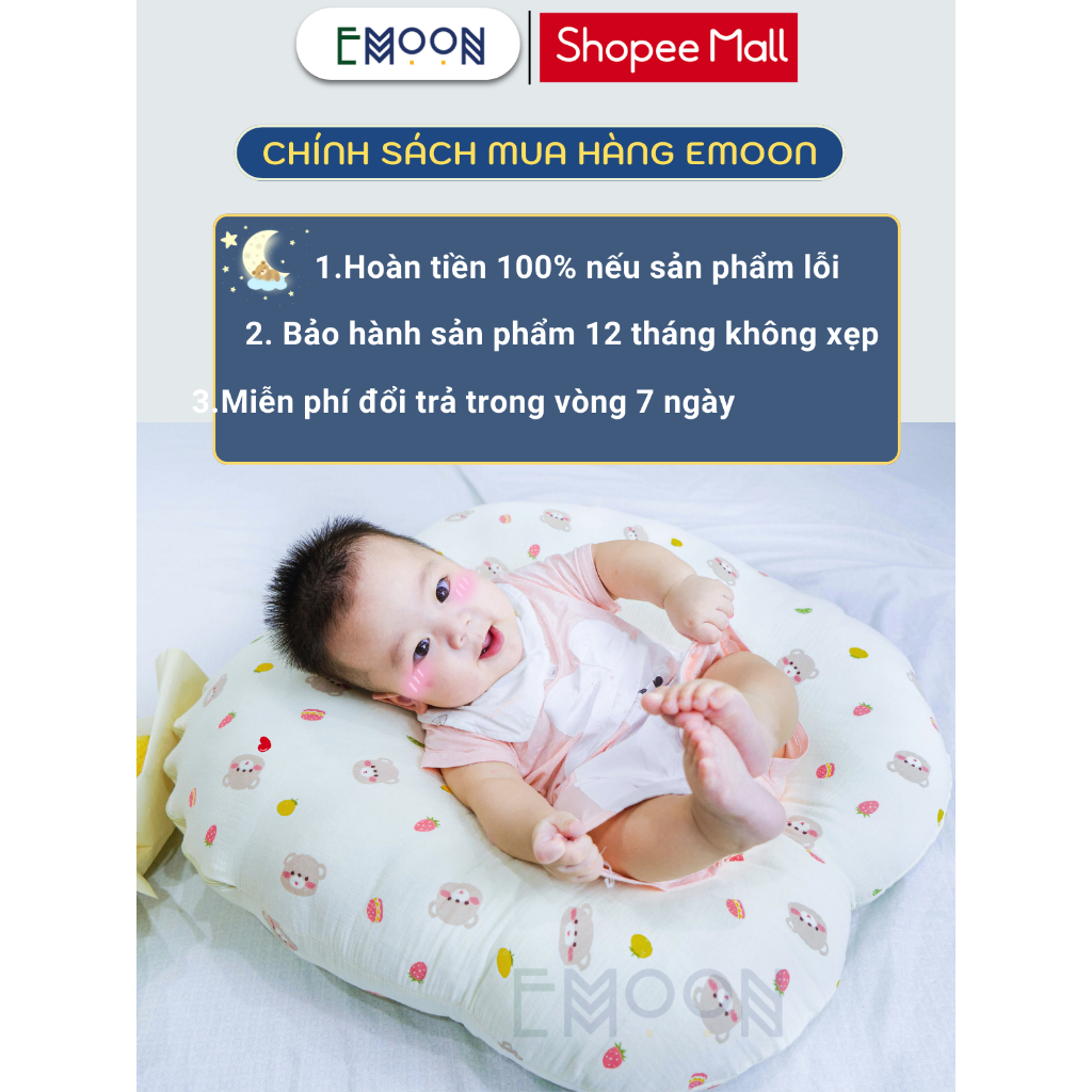 Gối chống trào ngược EMOON, chất liệu muslin cao cấp thấm hút mồ hôi an toàn cho bé giảm thiểu tình trạng nôn trớ sau ăn