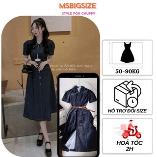 100kg BIGSIZE ĐẦM JEANS SƠ MI VIỀN CHỈ